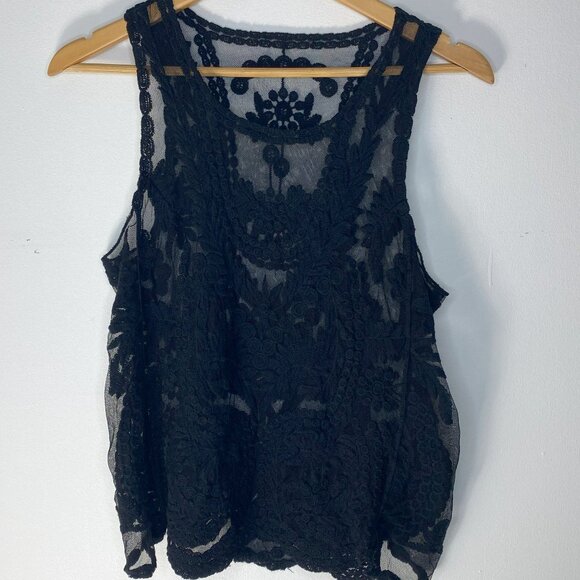 No tag, H&M, Sleeveless Top, embroidered-feel, round neck, Sheer Black, Size M - Picture 1 of 6